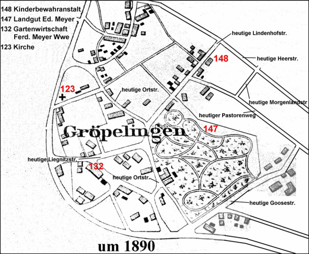 Karte vom Dorf Gröpelingen um 1890